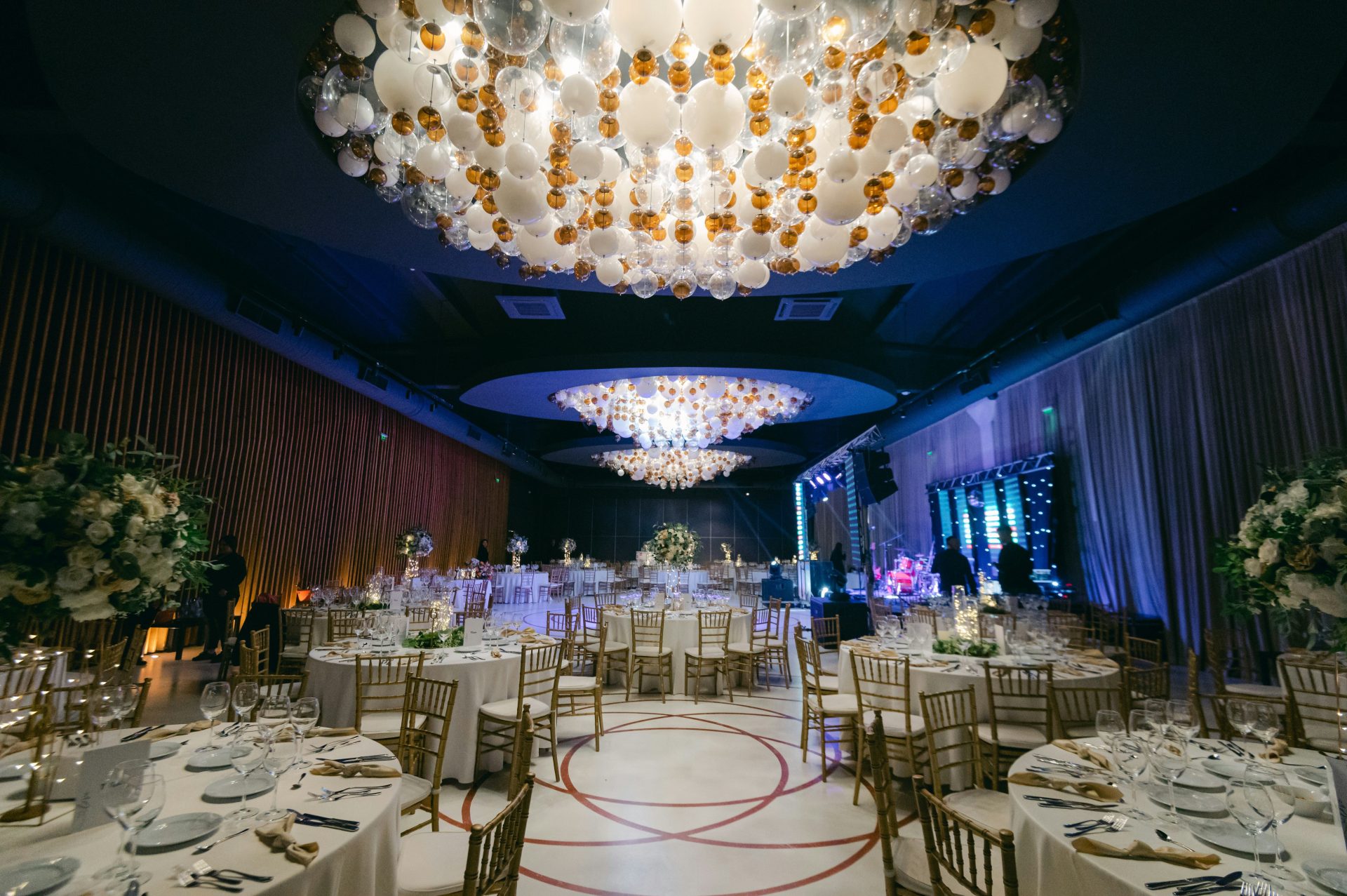 a room with tables and chairs